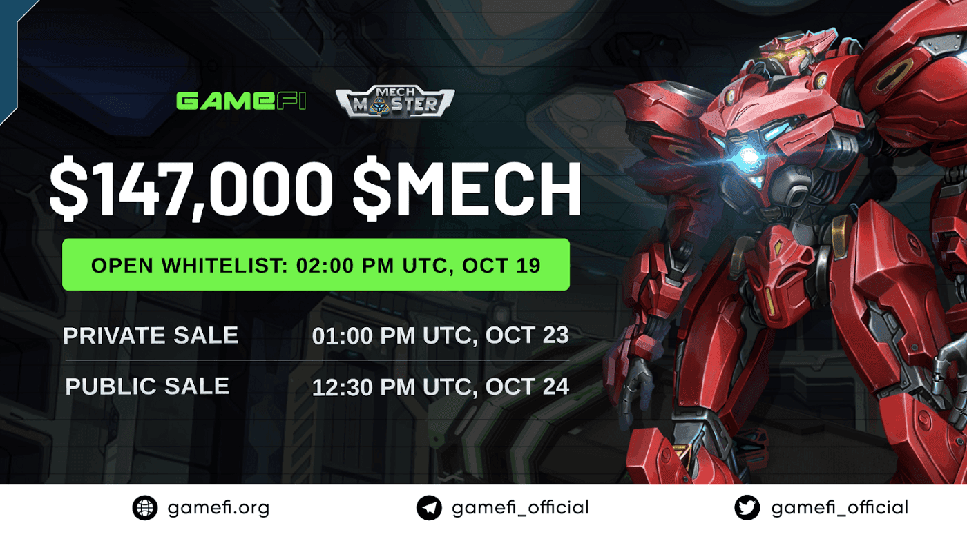 Whitelist Registration for Mech Master’s IGO pool & Private pool on GameFi is officially Open!