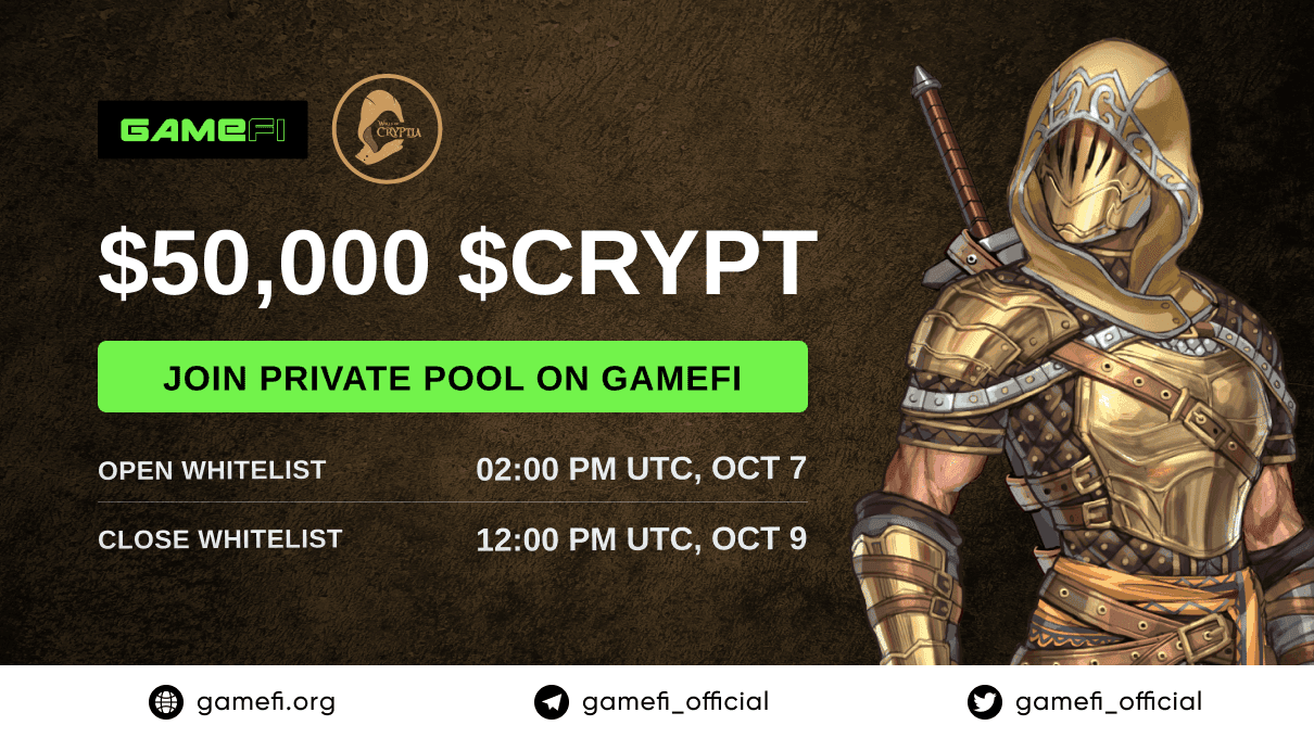 $CRYPT Private pool on GameFi is Open for members with Pro at min rank!
